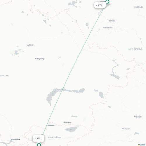 Mapa de vuelo directo Novosibirsk - Andiján
