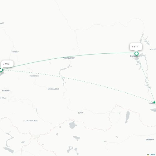 Mapa de vuelo directo Novosibirsk - Bratsk