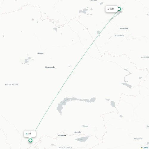 Mapa de vuelo directo Novosibirsk - Shymkent