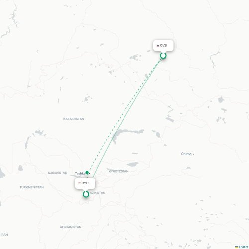 Novosibirsk - Doesjanbe kaart van rechtstreekse vlucht