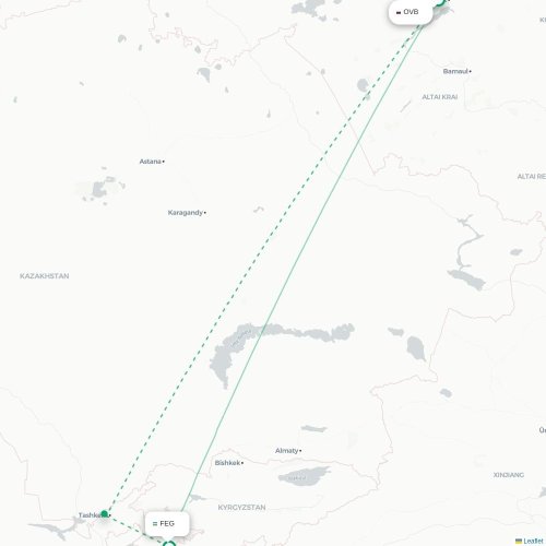 Mapa de vuelo directo Novosibirsk - Ferganá