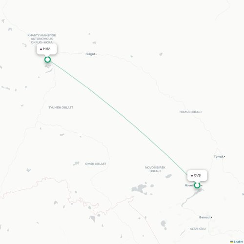 Mapa de vuelo directo Novosibirsk - Janty-Mansisk