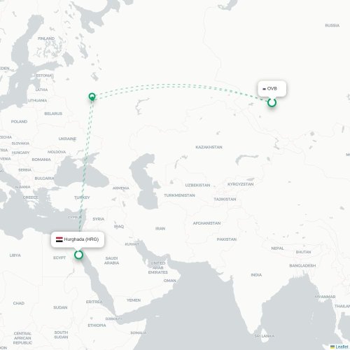 Mapa lotu bezpośredniego Nowosybirsk – Hurghada