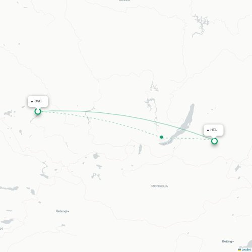 Mapa lotu bezpośredniego Nowosybirsk – Chita