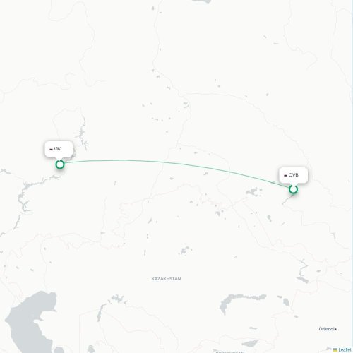 Mapa de vuelo directo Novosibirsk - Izhevsk