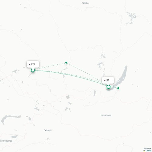 Mapa de vuelo directo Novosibirsk - Irkutsk