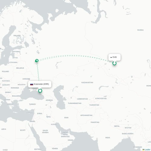 Mapa lotu bezpośredniego Nowosybirsk – Krasnodar