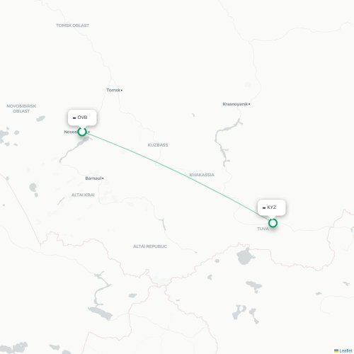Mapa lotu bezpośredniego Nowosybirsk – Kyzył