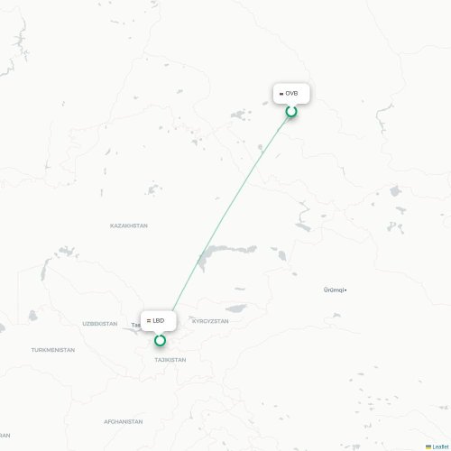 Novosibirsk - Choedzjand kaart van rechtstreekse vlucht