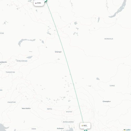 Mapa lotu bezpośredniego Nowosybirsk – Mandalaj