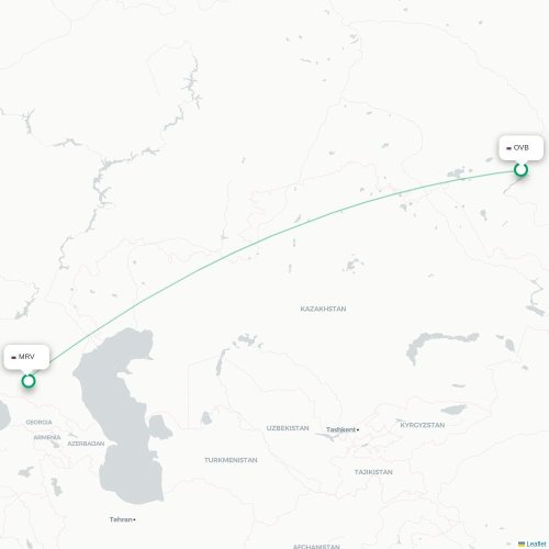 Mapa de vuelo directo Novosibirsk - Mineralnye Vody