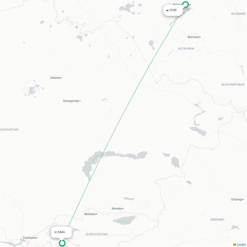 Mapa de vuelo directo Novosibirsk - Namangán
