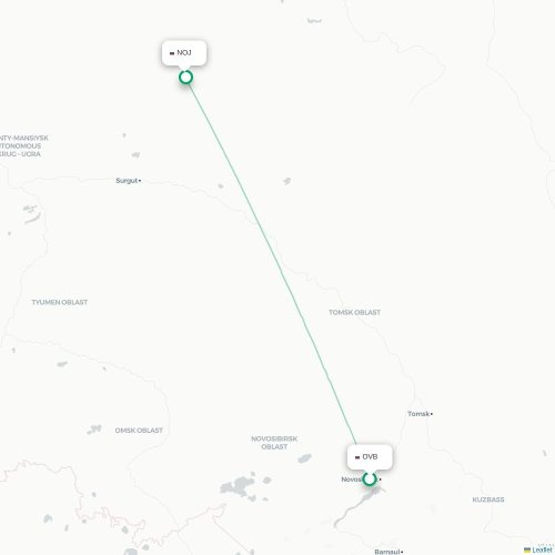Mapa de vuelo directo Novosibirsk - Nojabr'sk