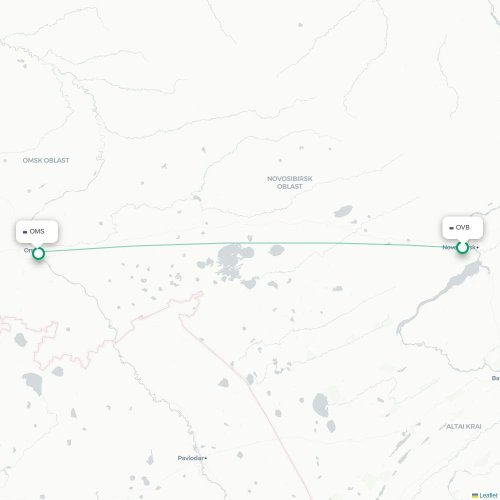 Mapa de vuelo directo Novosibirsk - Omsk