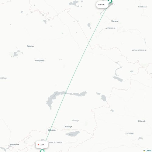 Mapa lotu bezpośredniego Nowosybirsk – Osz