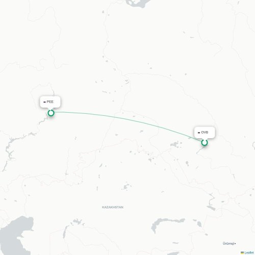 Mapa de vuelo directo Novosibirsk - Perm