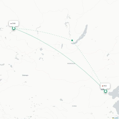 Mapa de vuelo directo Novosibirsk - Pekín