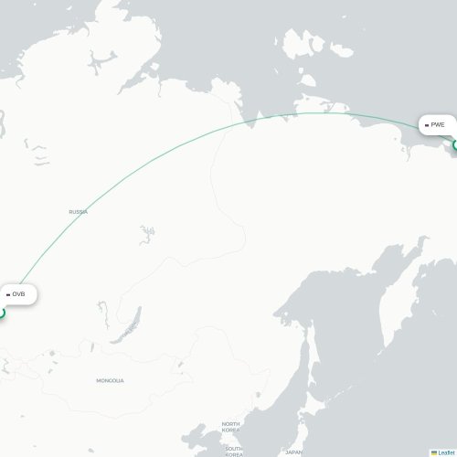 Mapa lotu bezpośredniego Nowosybirsk – Pewek