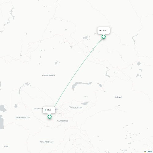 Mapa de vuelo directo Novosibirsk - Samarkanda