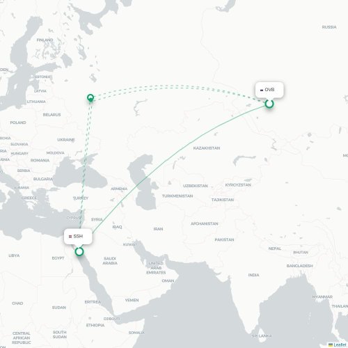 Mapa lotu bezpośredniego Nowosybirsk – Szarm el-Szejk