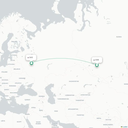 Mapa de vuelo directo Novosibirsk - Moscú