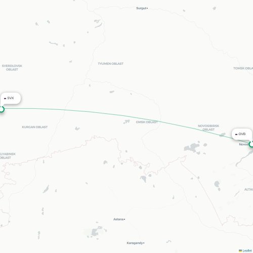 Mapa lotu bezpośredniego Nowosybirsk – Jekaterynburg