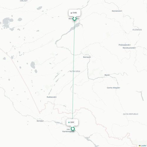 Mapa de vuelo directo Novosibirsk - Ust-Kamenogorsk