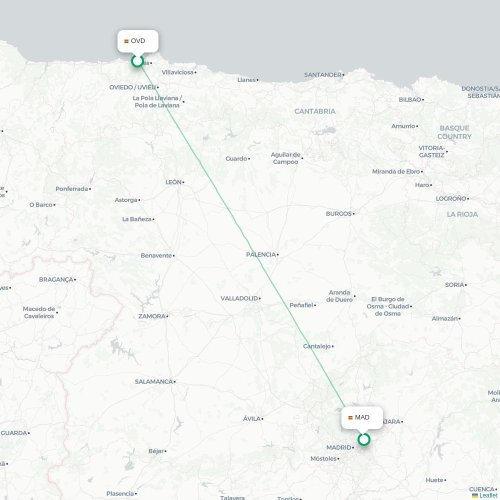 Mapa de vuelo directo Oviedo - Madrid