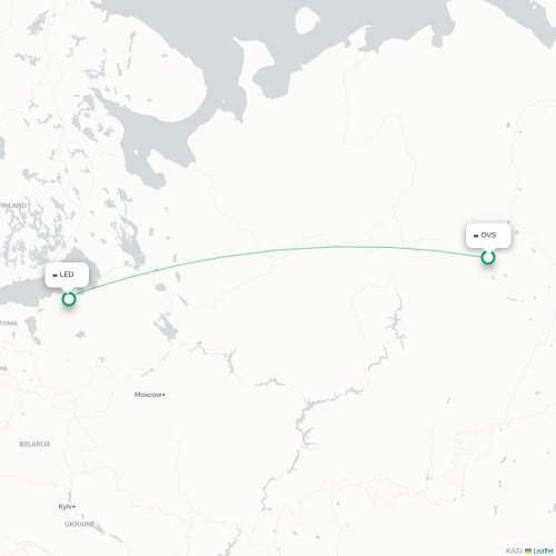 Mapa de vuelo directo Sovetsky - San Petersburgo