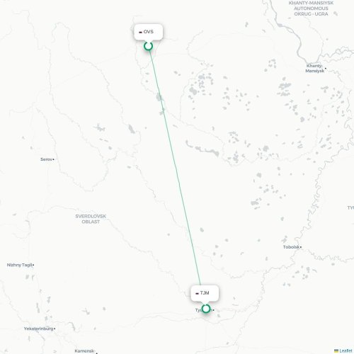 Mapa de vuelo directo Sovetsky - Tyumen