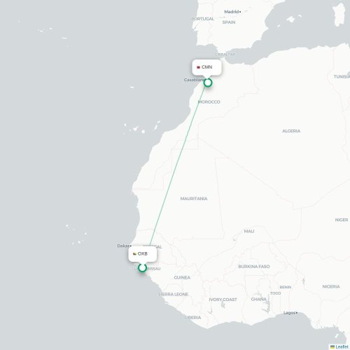 Bissau - Casablanca karta över direktflyg