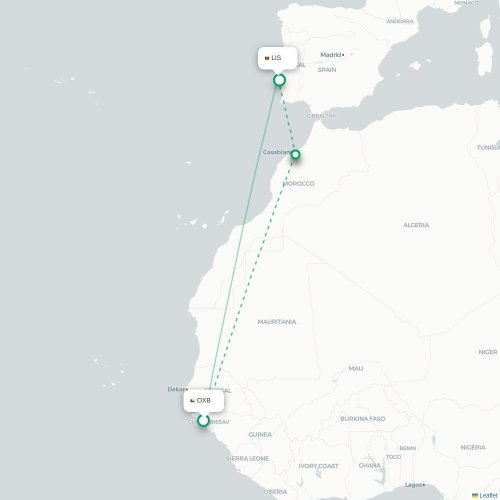 Bissau - Lissabon karta över direktflyg