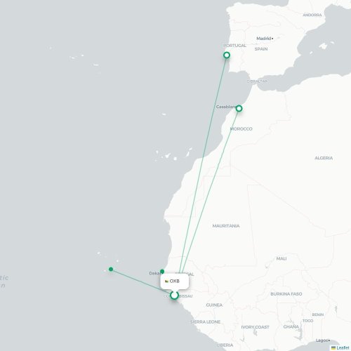 Bissau - Dakar karta över direktflyg