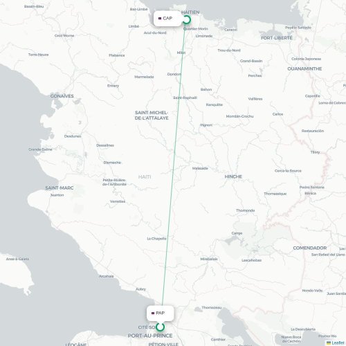 Mapa de vuelo directo Puerto Príncipe - Cabo Haitiano