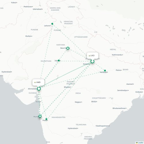 Patna – Ahmedabad suoran lennon kartta