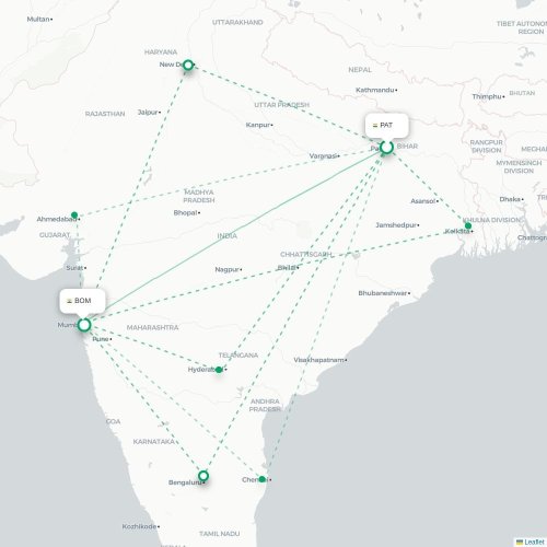 Patna – Mumbai suoran lennon kartta