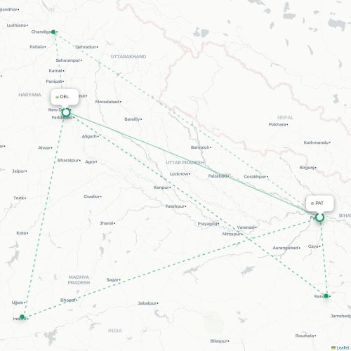 Patna – New Delhi suoran lennon kartta