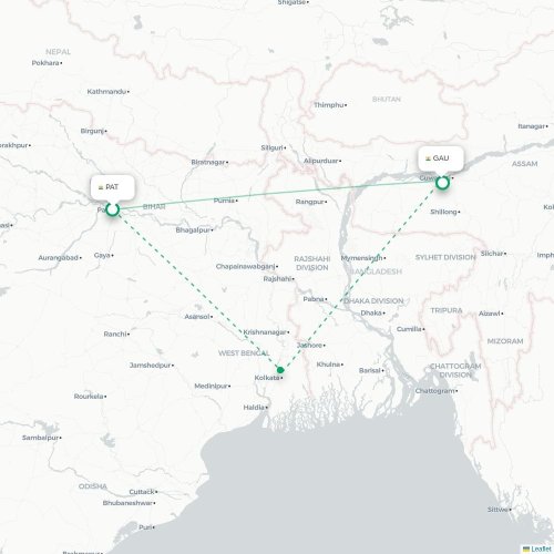 Patna – Guwahati suoran lennon kartta