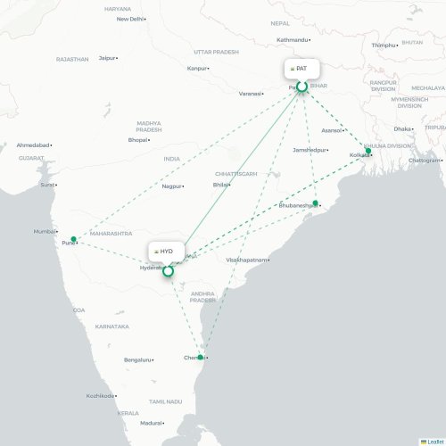 Patna – Hyderabad suoran lennon kartta
