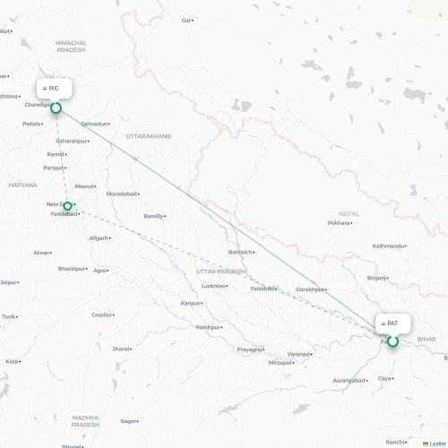 Patna – Chandigarh suoran lennon kartta