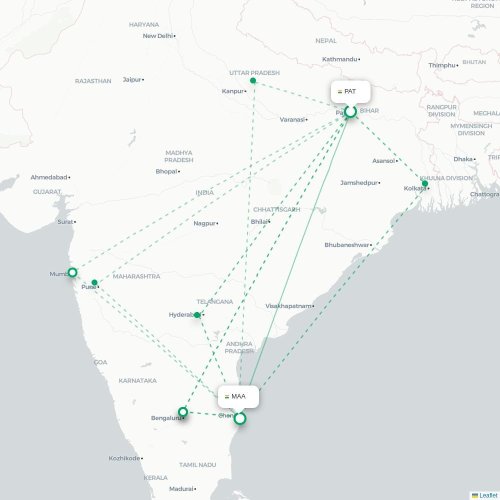 Patna – Chennai suoran lennon kartta