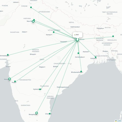 Patna – Kalkutta suoran lennon kartta