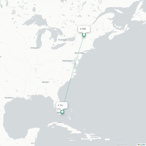 Mapa de vuelo directo Plattsburgh - Fort Lauderdale