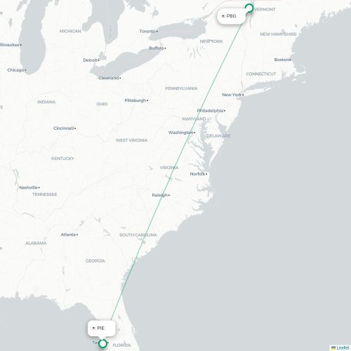 Mapa de vuelo directo Plattsburgh - Tampa