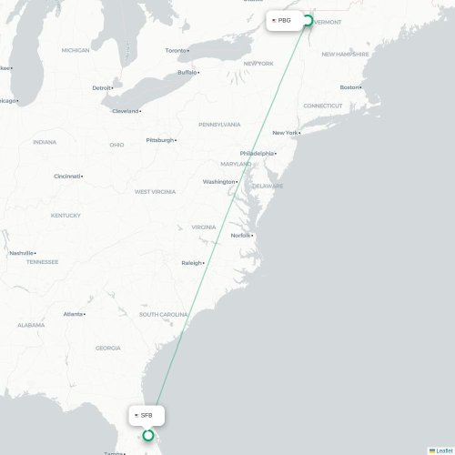 Mapa de vuelo directo Plattsburgh - Orlando