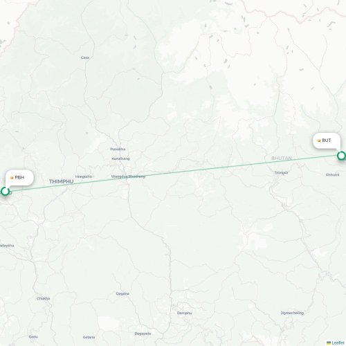 Mapa lotu bezpośredniego Paro – Jakar