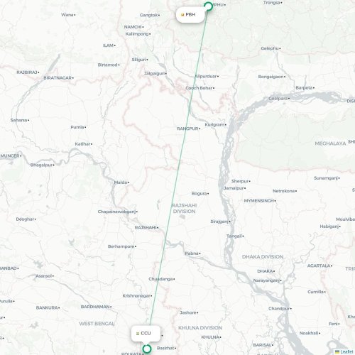 Mapa lotu bezpośredniego Paro – Kalkuta