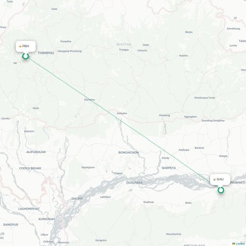 Mapa lotu bezpośredniego Paro – Guwahati