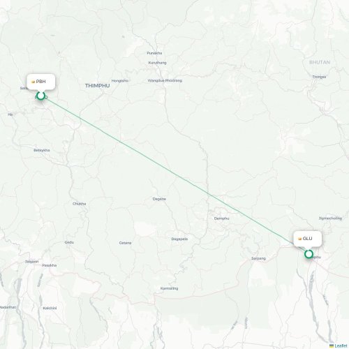 Mapa lotu bezpośredniego Paro – Gelephu
