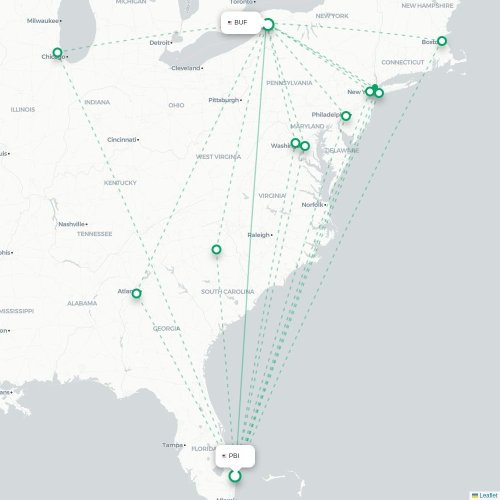 Mapa de vuelo directo West Palm Beach - Búfalo